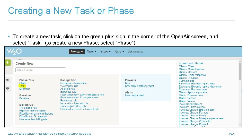 Creating a New Task or Phase • To create a new task, click on