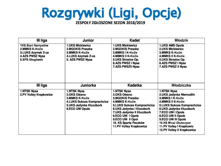 Rozgrywki (Ligi, Opcje) 