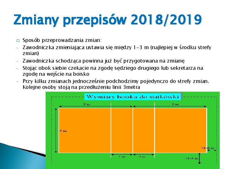 Zmiany przepisów 2018/2019 � - Sposób przeprowadzania zmian: Zawodniczka zmieniająca ustawia się między 1