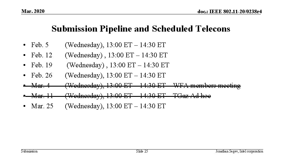 Mar. 2020 doc. : IEEE 802. 11 -20/0238 r 4 Submission Pipeline and Scheduled