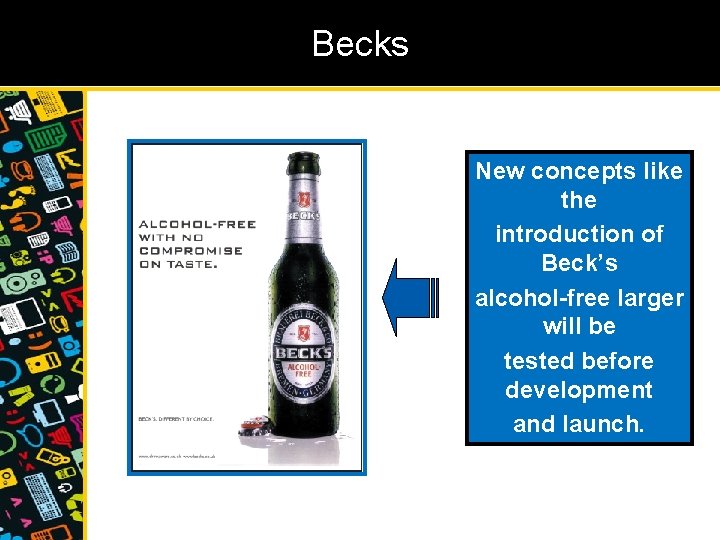 Becks New concepts like the introduction of Beck’s alcohol-free larger will be tested before