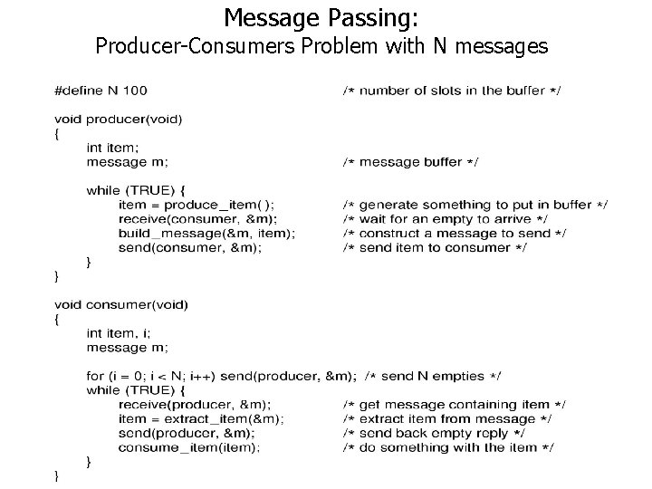 Message Passing: Producer-Consumers Problem with N messages 