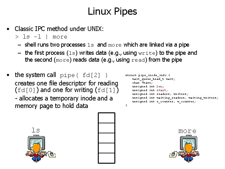 Linux Pipes • Classic IPC method under UNIX: > ls -l | more – Linux Pipes • Classic IPC method under UNIX: > ls -l | more –