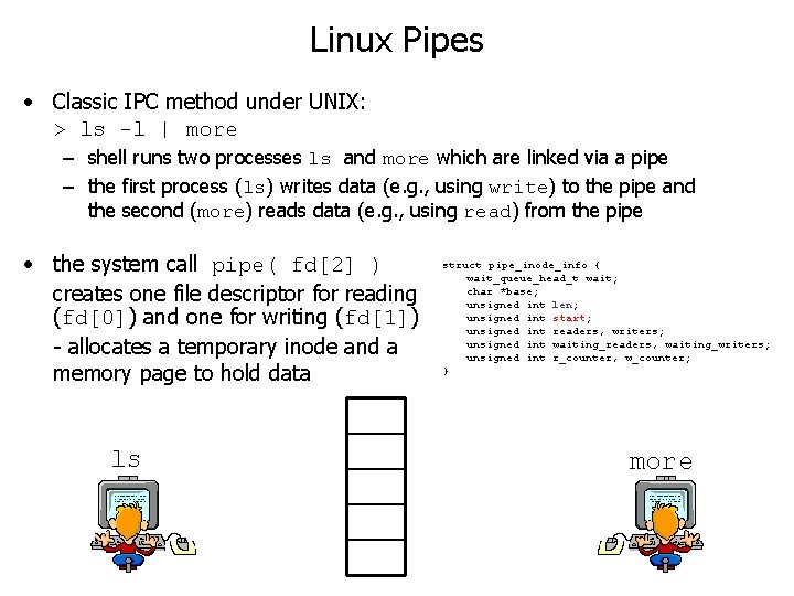 Linux Pipes • Classic IPC method under UNIX: > ls -l | more –