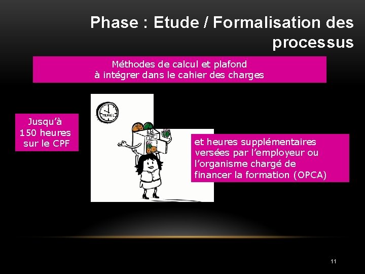 Phase : Etude / Formalisation des processus Méthodes de calcul et plafond à intégrer