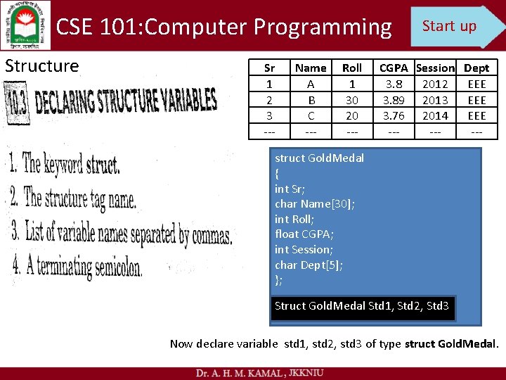 CSE 101: Computer Programming Structure Sr 1 2 3 --- Name A B C