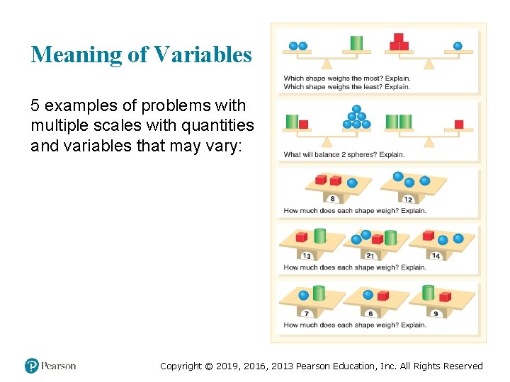 Meaning of Variables 5 examples of problems with multiple scales with quantities and variables