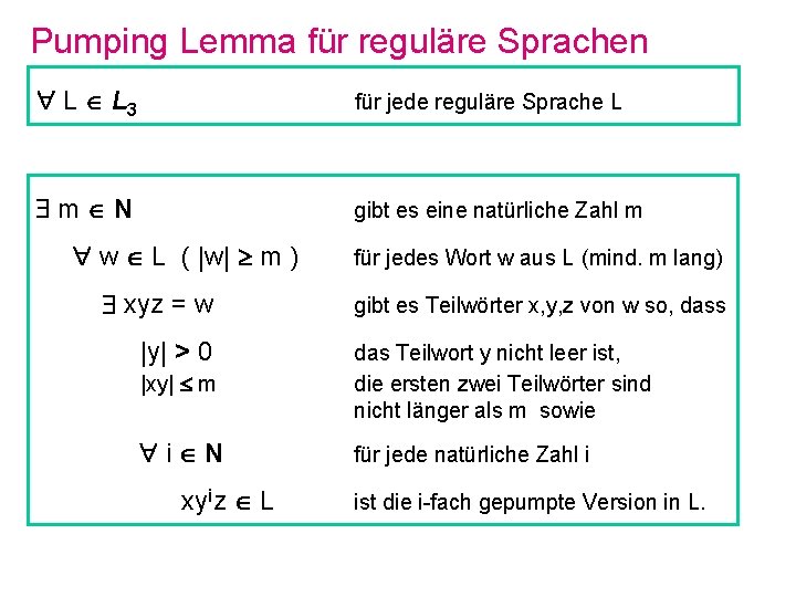 Pumping Lemma für reguläre Sprachen L L 3 für jede reguläre Sprache L m