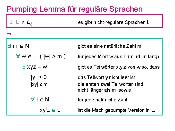 Pumping Lemma für reguläre Sprachen L L 3 es gibt nicht-reguläre Sprachen L m