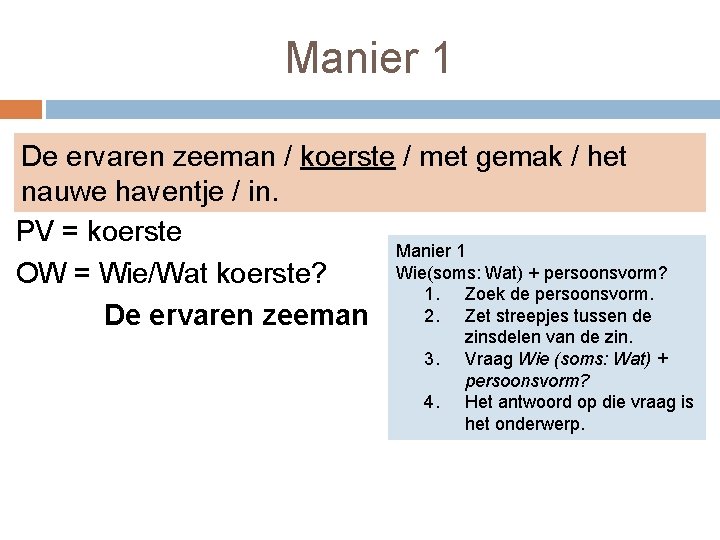 Manier 1 De gemak het/ nauwe De ervaren zeeman koerste / koerstemet / met