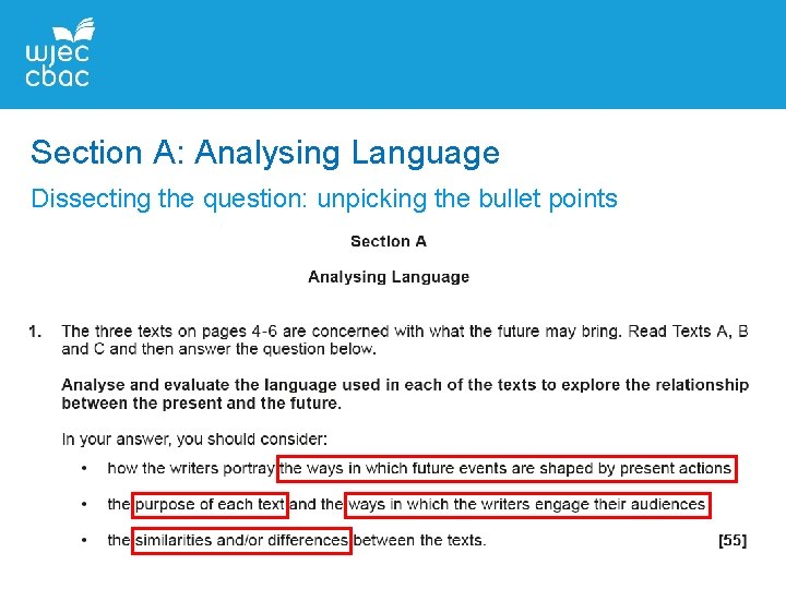 Section A: Analysing Language Dissecting the question: unpicking the bullet points 