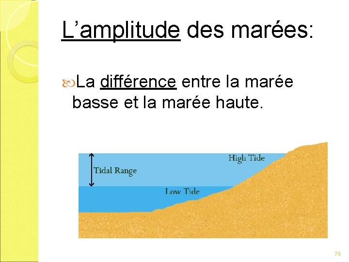 L’amplitude des marées: La différence entre la marée basse et la marée haute. 79