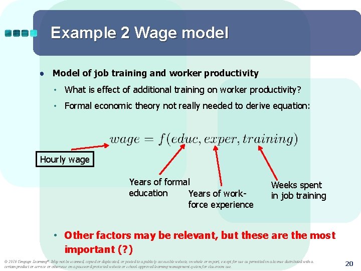 Example 2 Wage model ● Model of job training and worker productivity • What