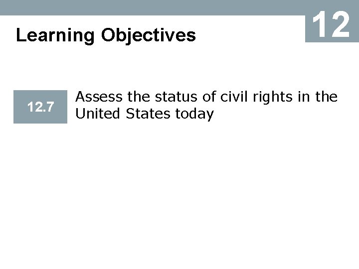 Learning Objectives 12. 7 12 Assess the status of civil rights in the United