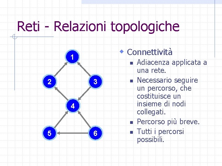 Reti - Relazioni topologiche w Connettività 1 2 n 3 n 4 n 5