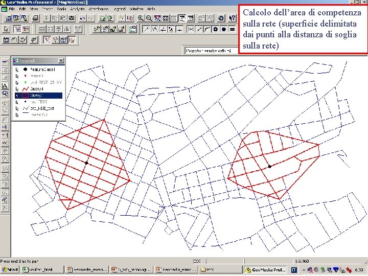 Calcolo dell’area di competenza sulla rete (superficie delimitata dai punti alla distanza di soglia