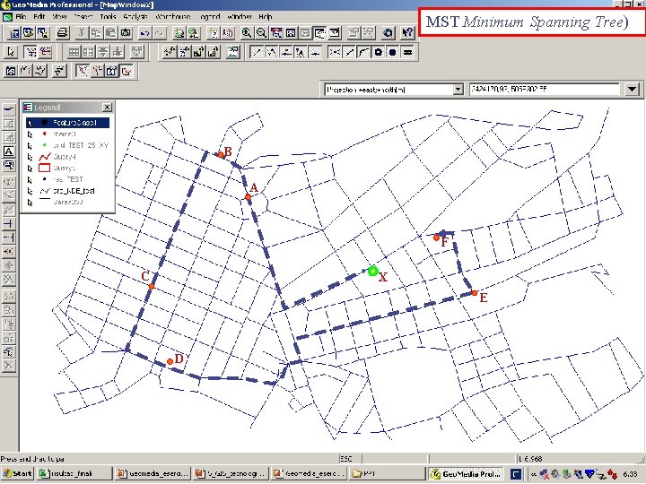 MST Minimum Spanning Tree) B A F C X E D 