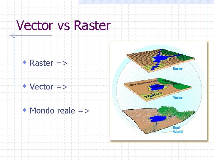 Vector vs Raster w Raster => w Vector => w Mondo reale => 