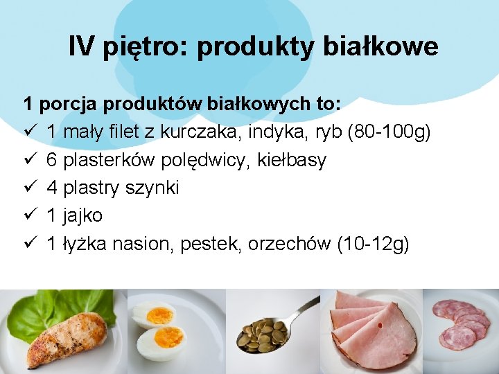 IV piętro: produkty białkowe 1 porcja produktów białkowych to: ü 1 mały filet z