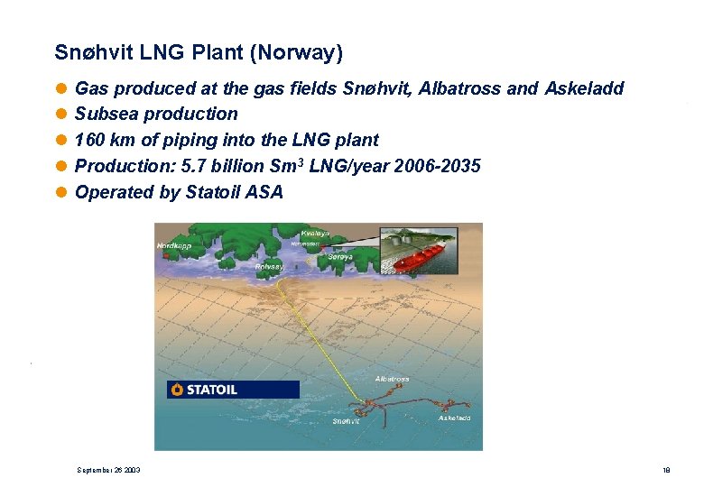 Snøhvit LNG Plant (Norway) l l l Gas produced at the gas fields Snøhvit,