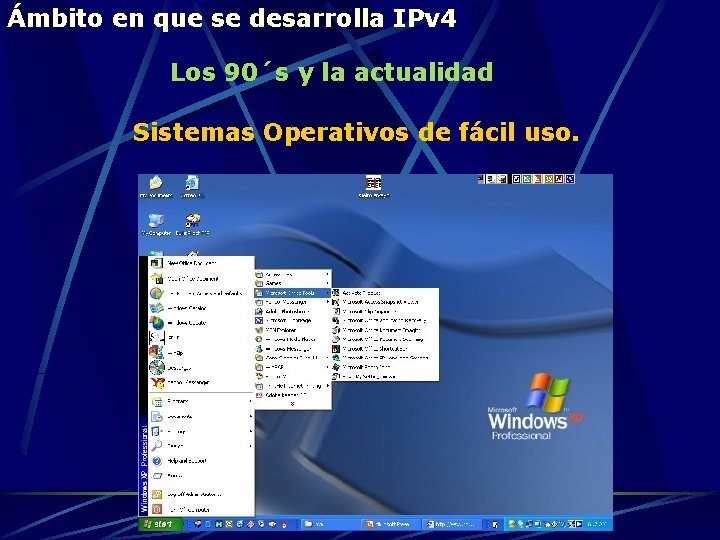 Ámbito en que se desarrolla IPv 4 Los 90´s y la actualidad Sistemas Operativos