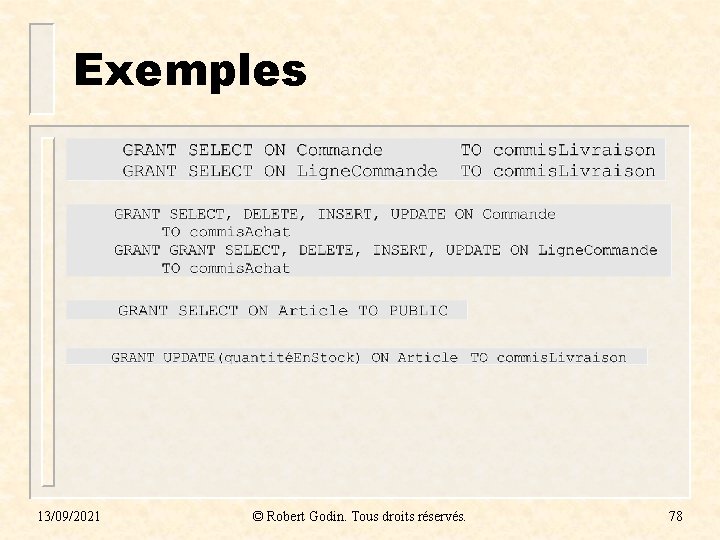 Exemples 13/09/2021 © Robert Godin. Tous droits réservés. 78 Exemples 13/09/2021 © Robert Godin. Tous droits réservés. 78