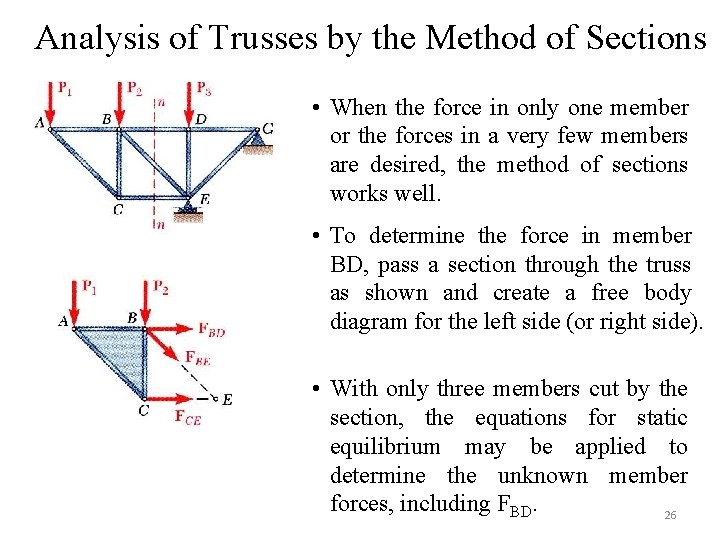 Analysis of Trusses by the Method of Sections • When the force in only