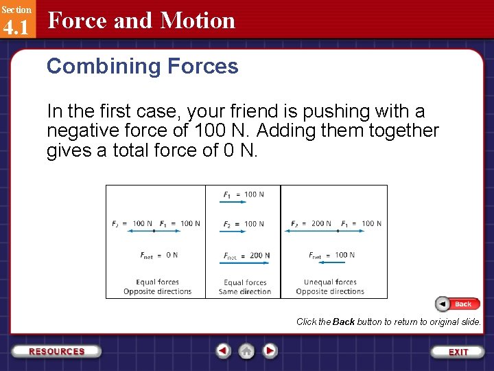 Section 4. 1 Force and Motion Combining Forces In the first case, your friend
