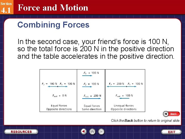 Section 4. 1 Force and Motion Combining Forces In the second case, your friend’s