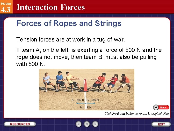 Section 4. 3 Interaction Forces of Ropes and Strings Tension forces are at work