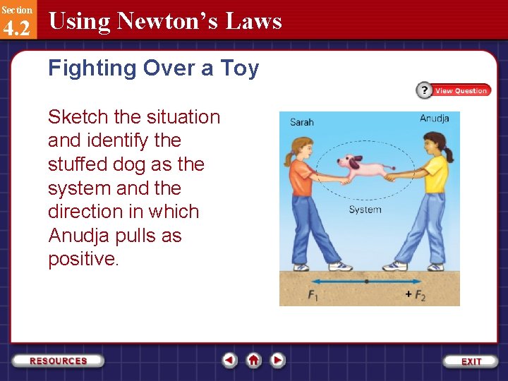 Section 4. 2 Using Newton’s Laws Fighting Over a Toy Sketch the situation and