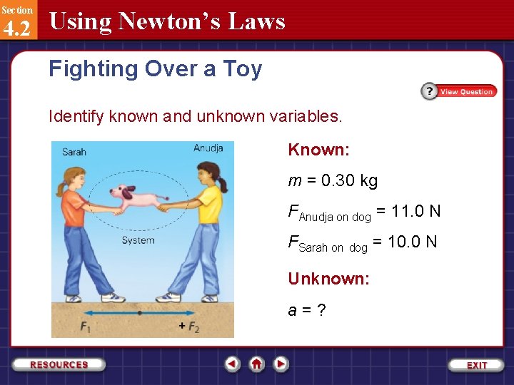 Section 4. 2 Using Newton’s Laws Fighting Over a Toy Identify known and unknown
