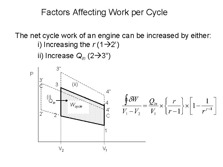 Factors Affecting Work per Cycle The net cycle work of an engine can be