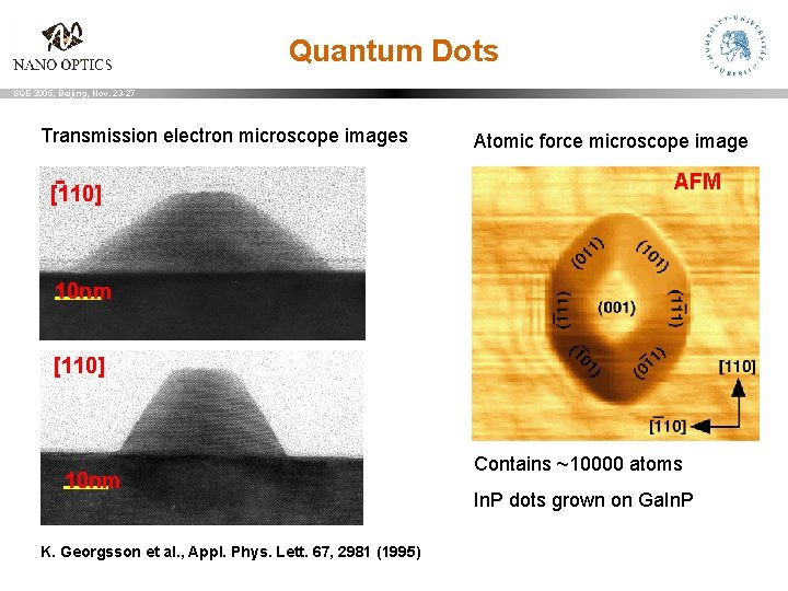 Quantum Dots SQE 2005, Beijing, Nov. 23 -27 Transmission electron microscope images [110] Atomic