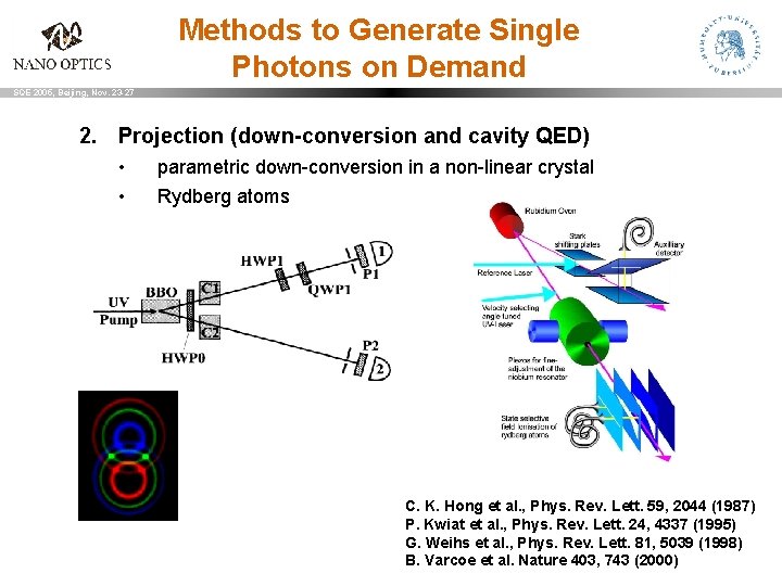 Methods to Generate Single Photons on Demand SQE 2005, Beijing, Nov. 23 -27 2.