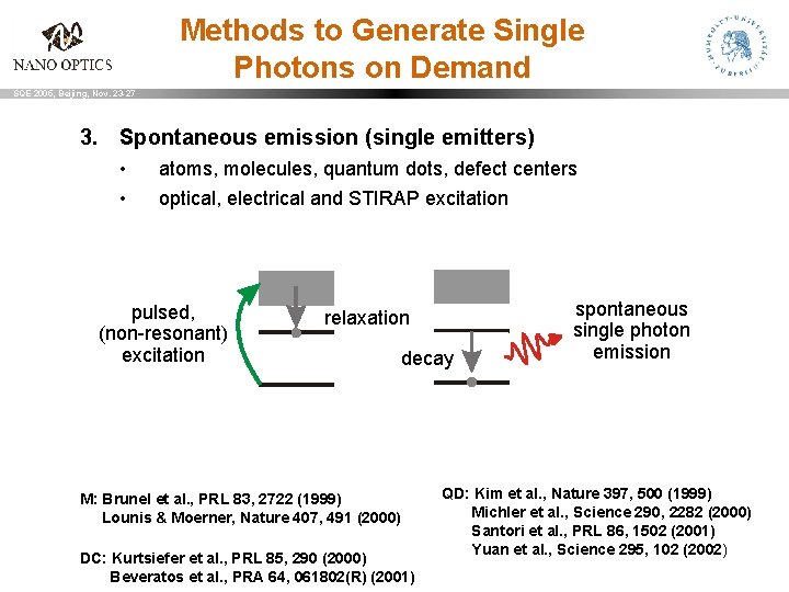 Methods to Generate Single Photons on Demand SQE 2005, Beijing, Nov. 23 -27 3.