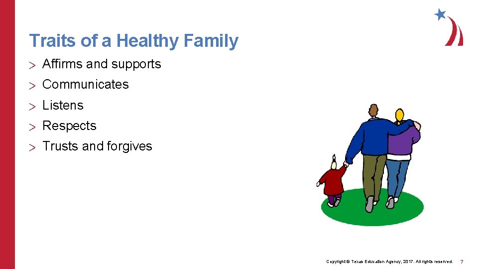 Traits of a Healthy Family > Affirms and supports > Communicates > Listens >