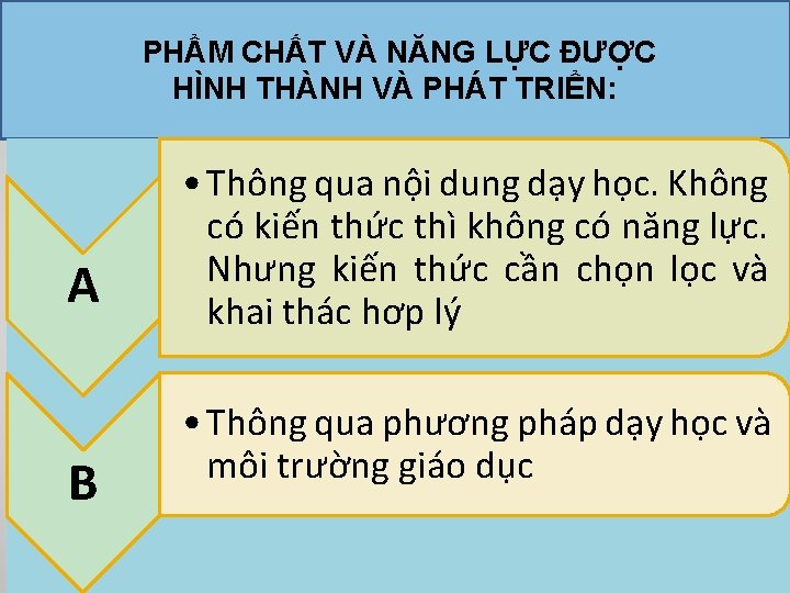 PHẨM CHẤT VÀ NĂNG LỰC ĐƯỢC HÌNH THÀNH VÀ PHÁT TRIỂN: A B •