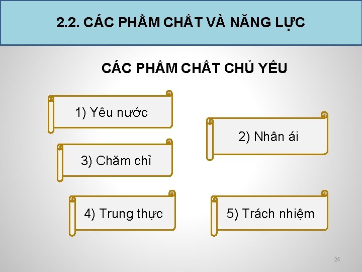 2. 2. CÁC PHẨM CHẤT VÀ NĂNG LỰC CÁC PHẨM CHẤT CHỦ YẾU 1)