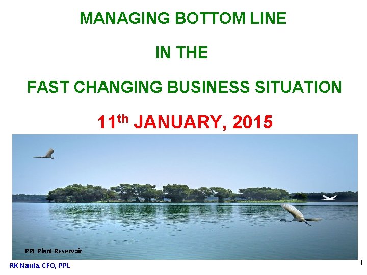 MANAGING BOTTOM LINE IN THE FAST CHANGING BUSINESS SITUATION 11 th JANUARY, 2015 PPL