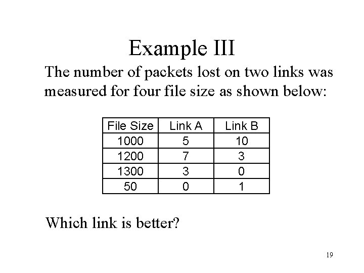 Example III The number of packets lost on two links was measured for four