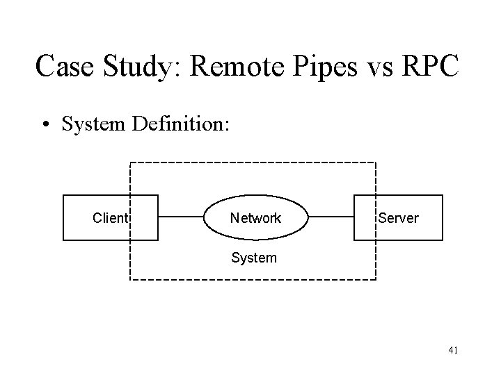 Case Study: Remote Pipes vs RPC • System Definition: Client Network Server System 41