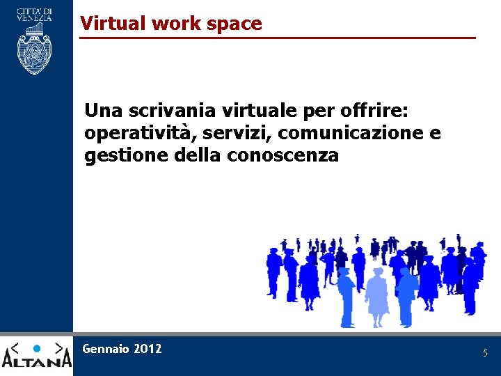 Virtual work space Una scrivania virtuale per offrire: operatività, servizi, comunicazione e gestione della