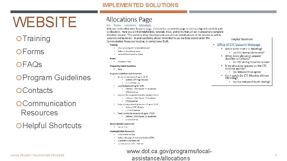 IMPLEMENTED SOLUTIONS WEBSITE Training Forms FAQs Program Guidelines Contacts Communication Resources Helpful Shortcuts LOCAL