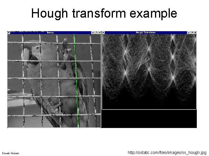 Hough transform example Derek Hoiem http: //ostatic. com/files/images/ss_hough. jpg 