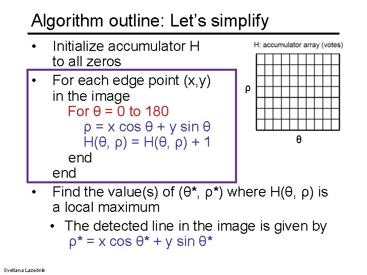 Algorithm outline: Let’s simplify • Initialize accumulator H to all zeros • For each
