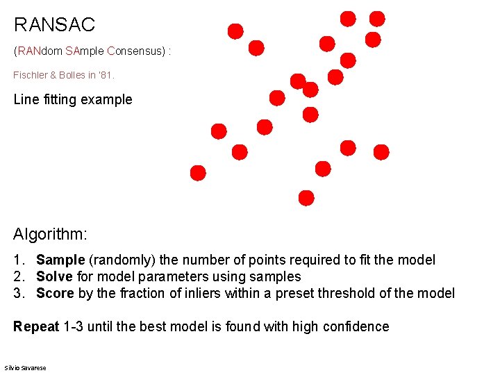 RANSAC (RANdom SAmple Consensus) : Fischler & Bolles in ‘ 81. Line fitting example