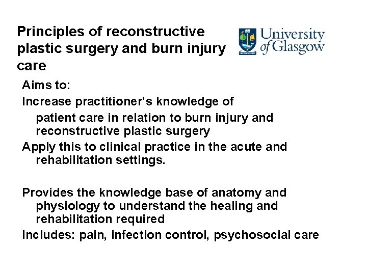 Graduate Certificate Burns Plastic Surgery Care for Adults