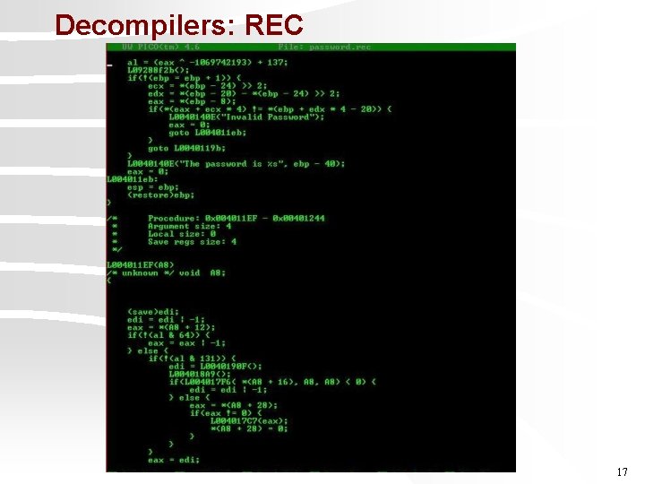 Decompilers: REC 17 