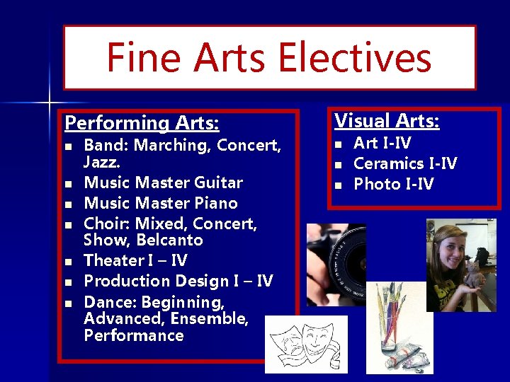 Fine Arts Electives Performing Arts: Visual Arts: n n n n Band: Marching, Concert,